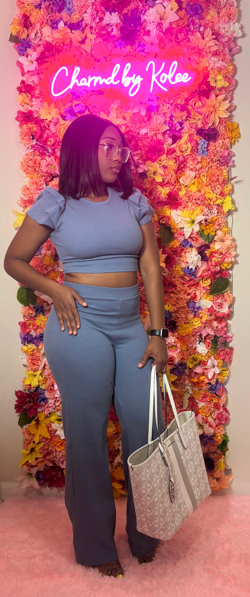 Blue ruffle sleeve set